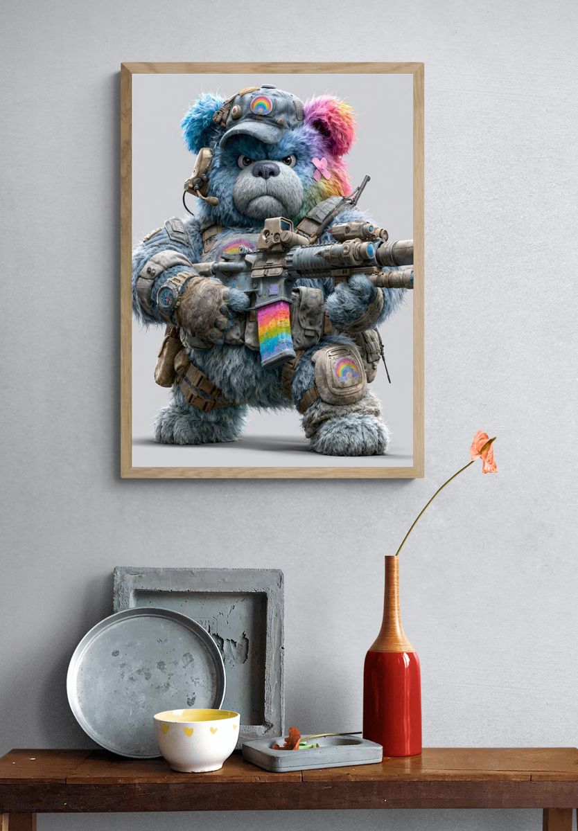 Rainbow Bear Soldier Illustration Poster. — room view 3