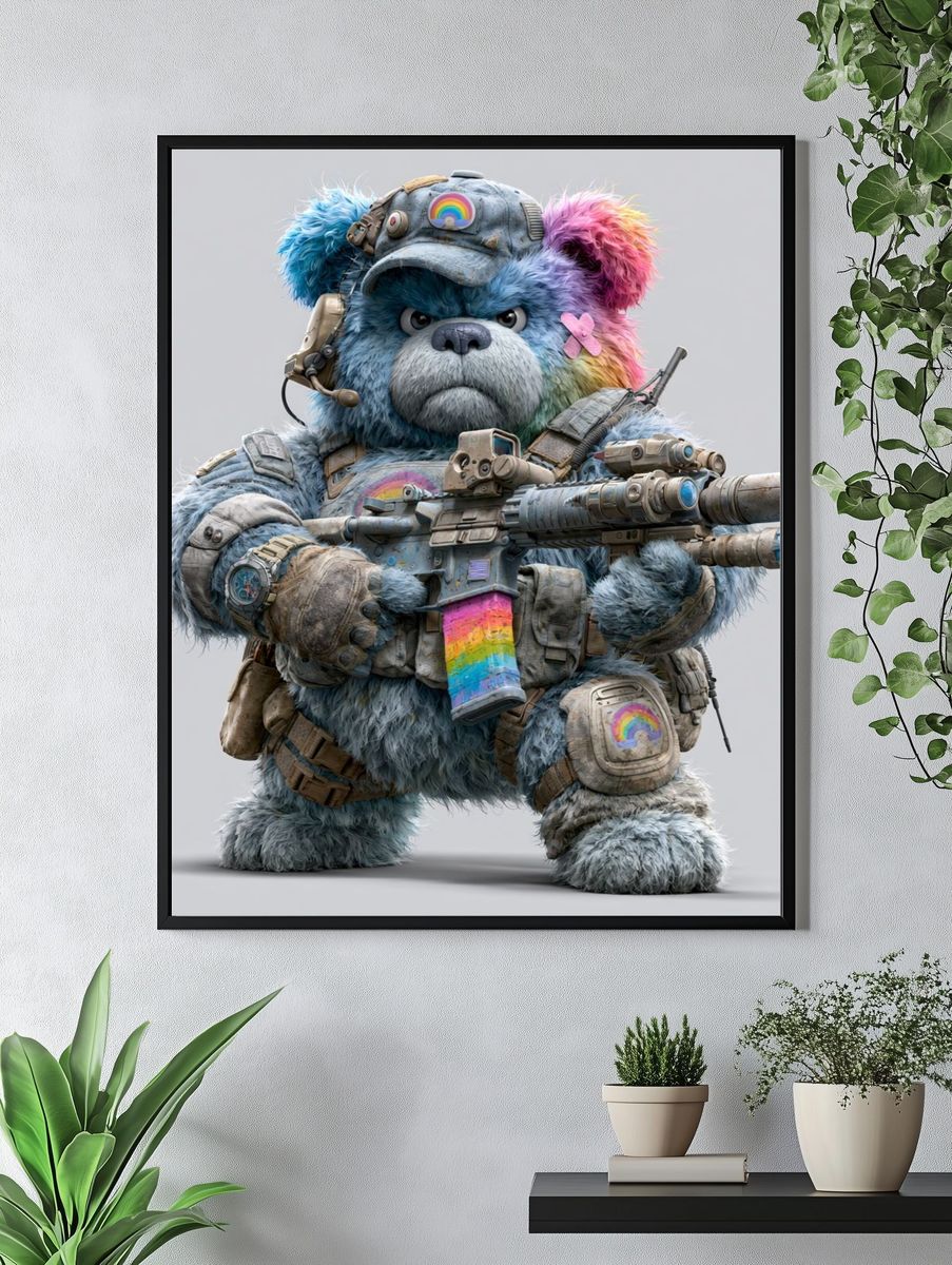 Rainbow Bear Soldier Illustration Poster. — room view 4