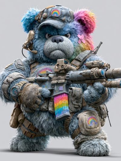 Rainbow Bear Soldier Illustration Poster. poster