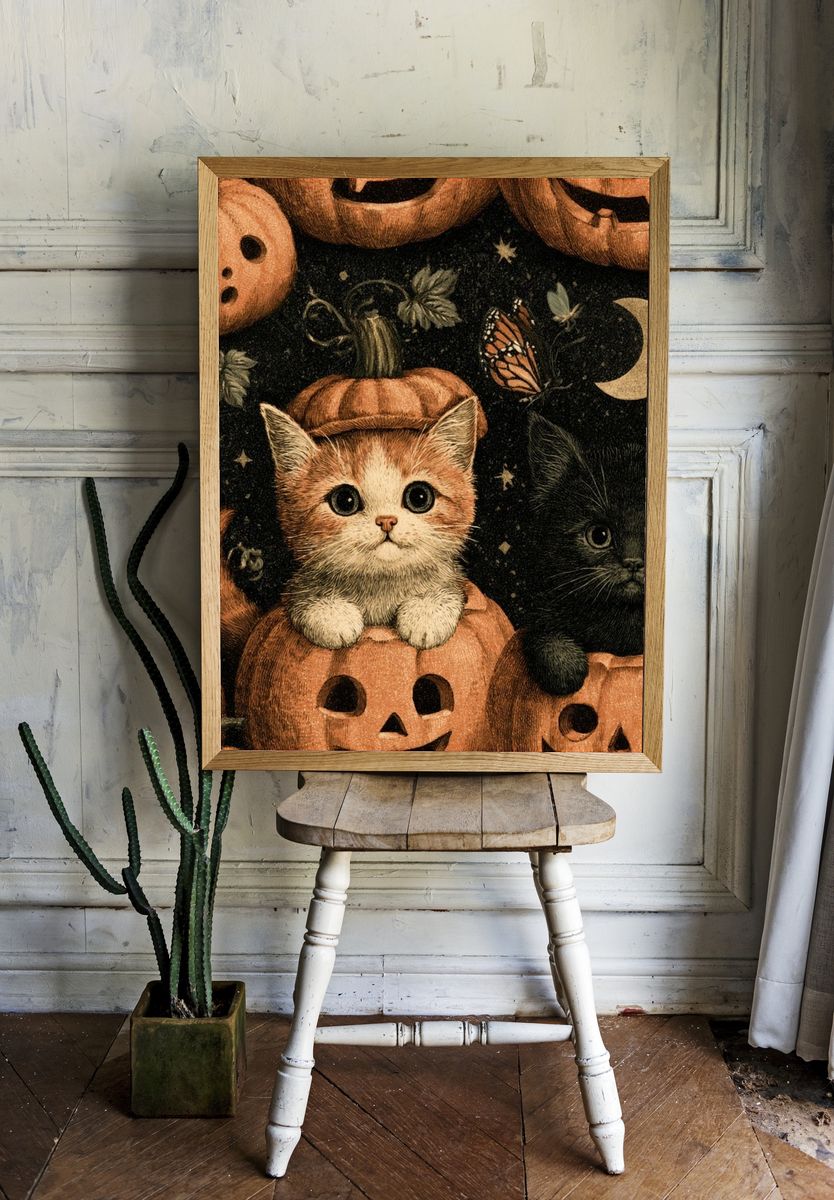 Halloween Kittens Illustration Poster. room preview