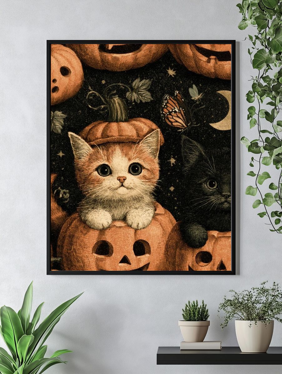 Halloween Kittens Illustration Poster. — room view 4