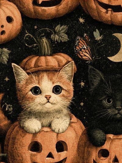 Halloween Kittens Illustration Poster.
