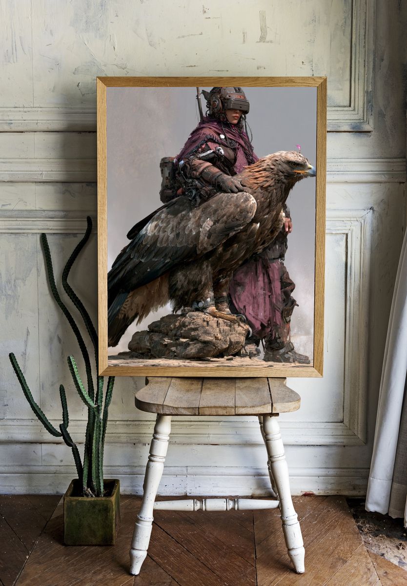 Cyber Falcon Rider Illustration Poster. room preview