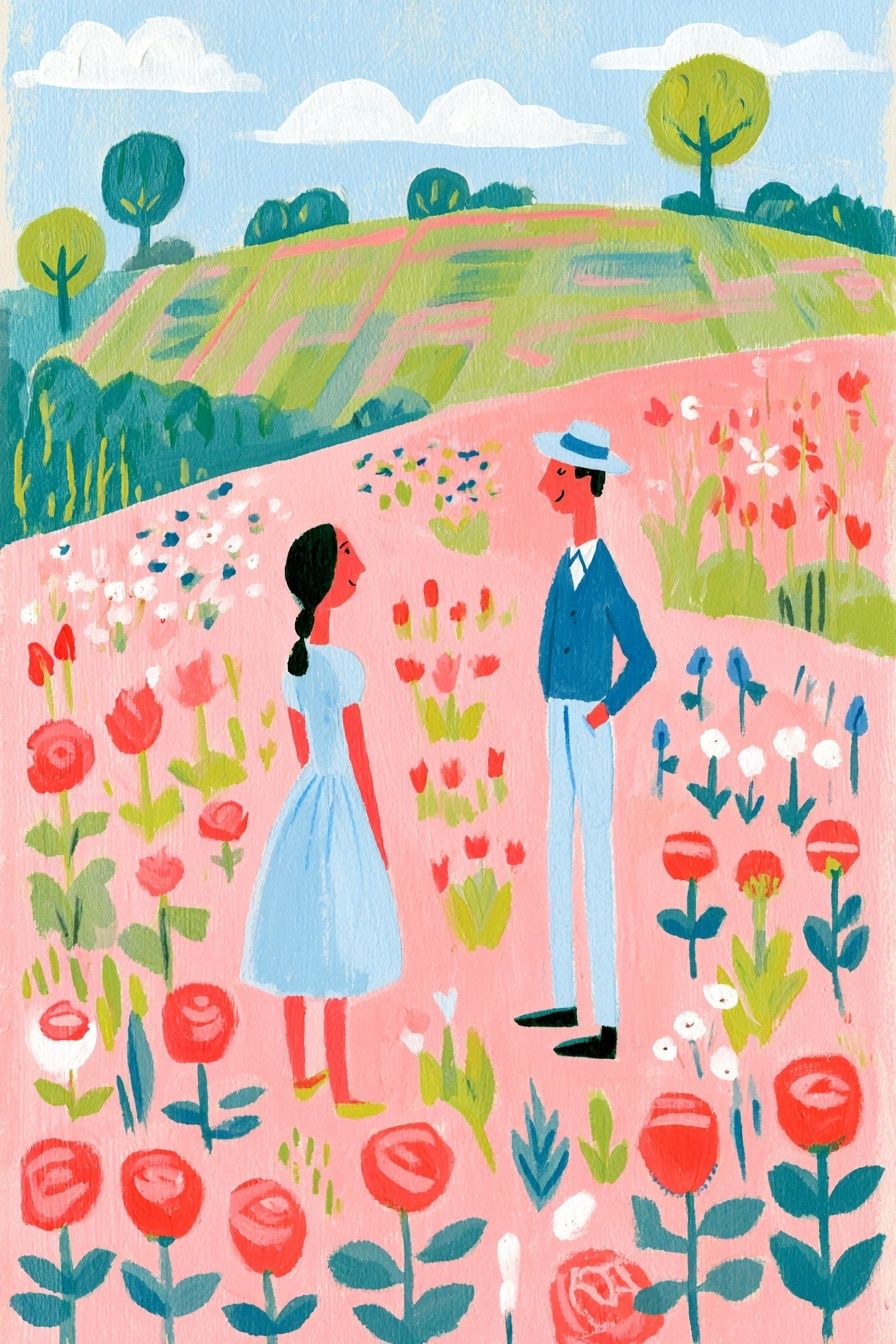 Spring Garden Couple Illustration Poster. poster detail