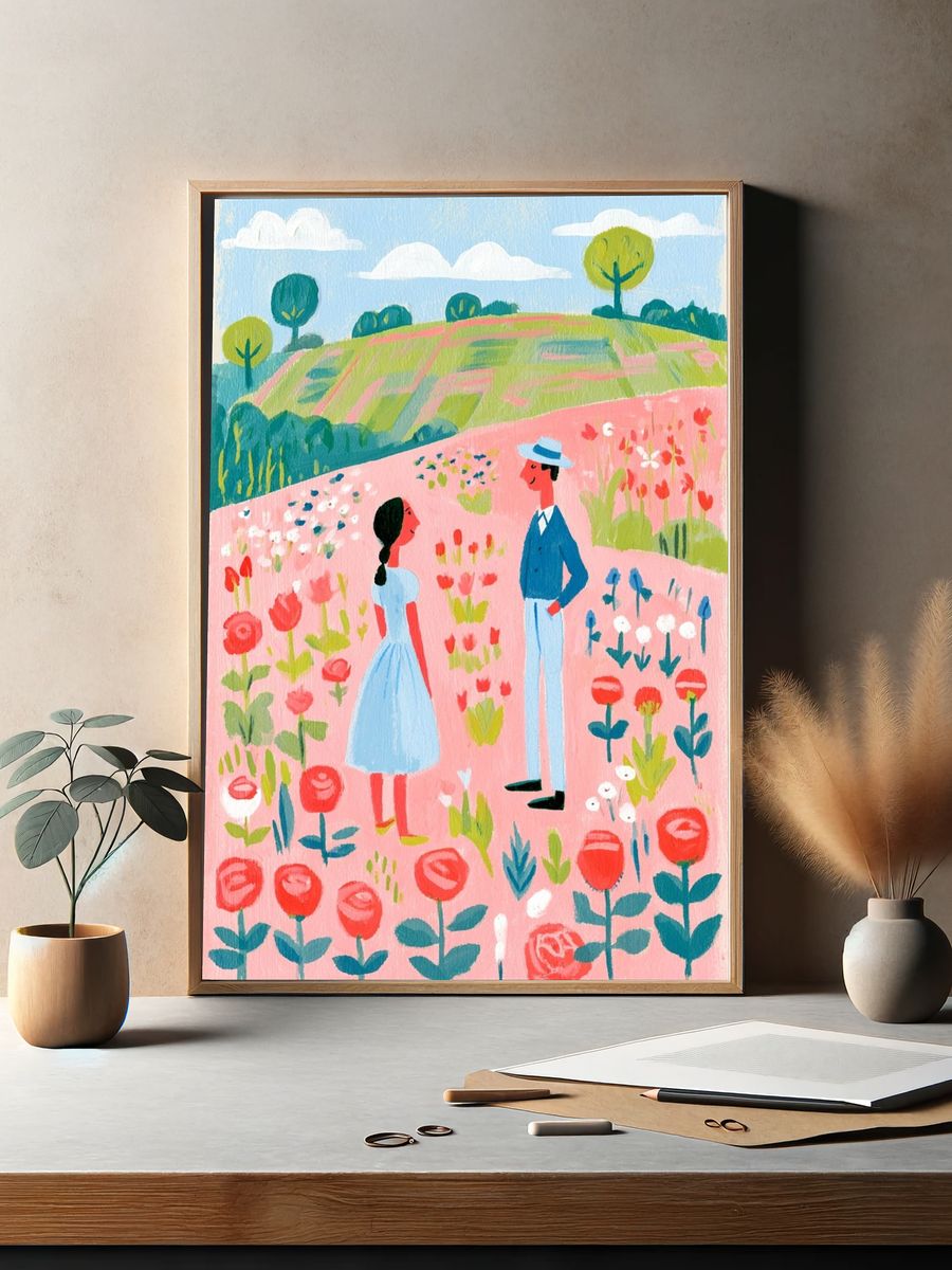 Spring Garden Couple Illustration Poster. — room view 2
