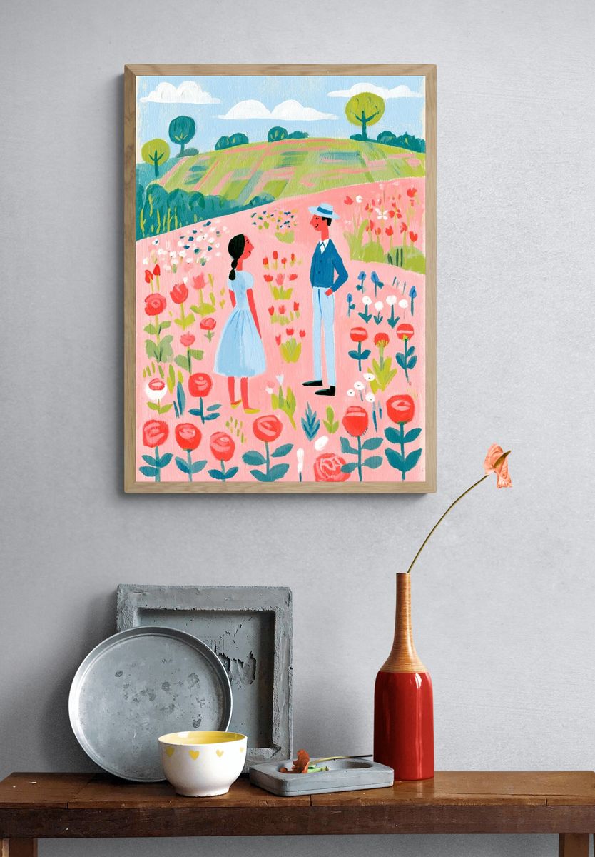 Spring Garden Couple Illustration Poster. — room view 3