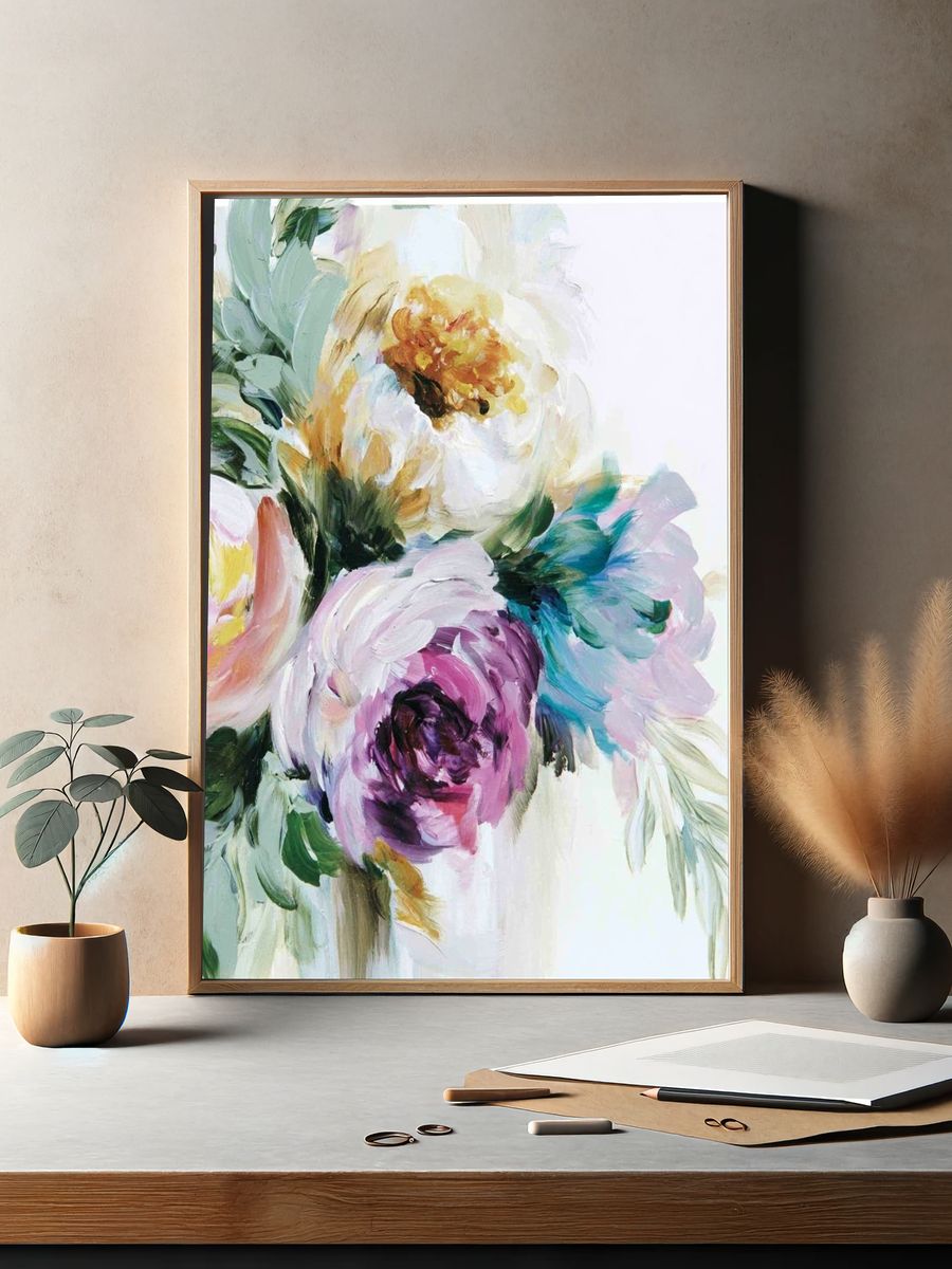 Pastel Floral Bouquet Illustration Poster. — room view 2