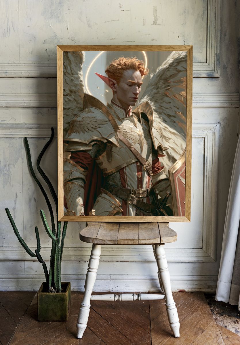 Winged Elf Warrior Fantasy Print. room preview