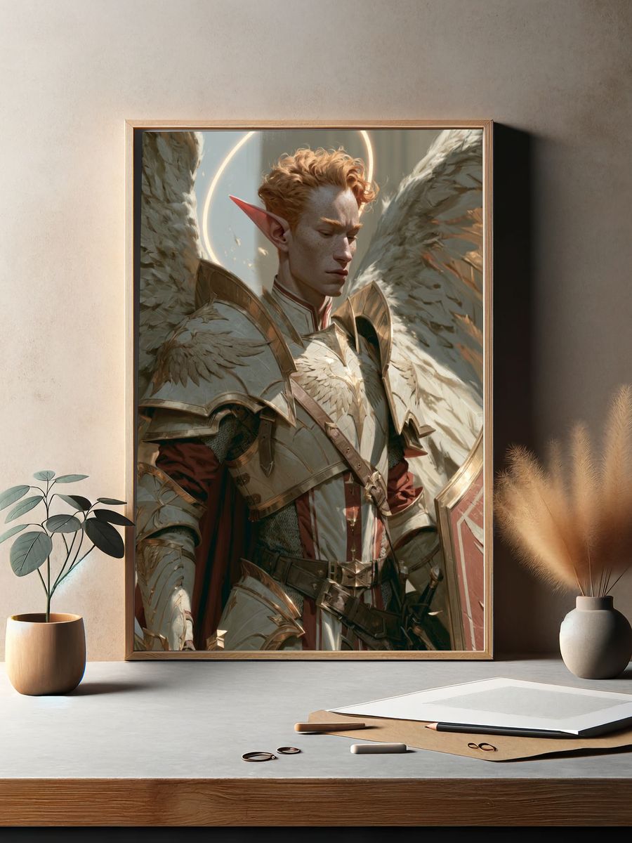 Winged Elf Warrior Fantasy Print. — room view 2