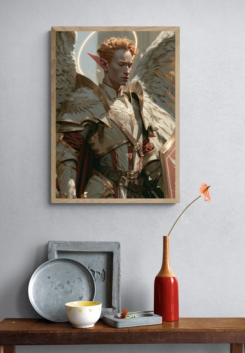 Winged Elf Warrior Fantasy Print. — room view 3