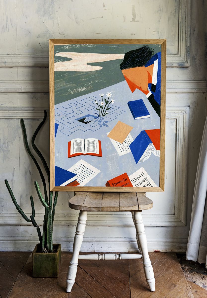 Floating Books Collage Poster. room preview
