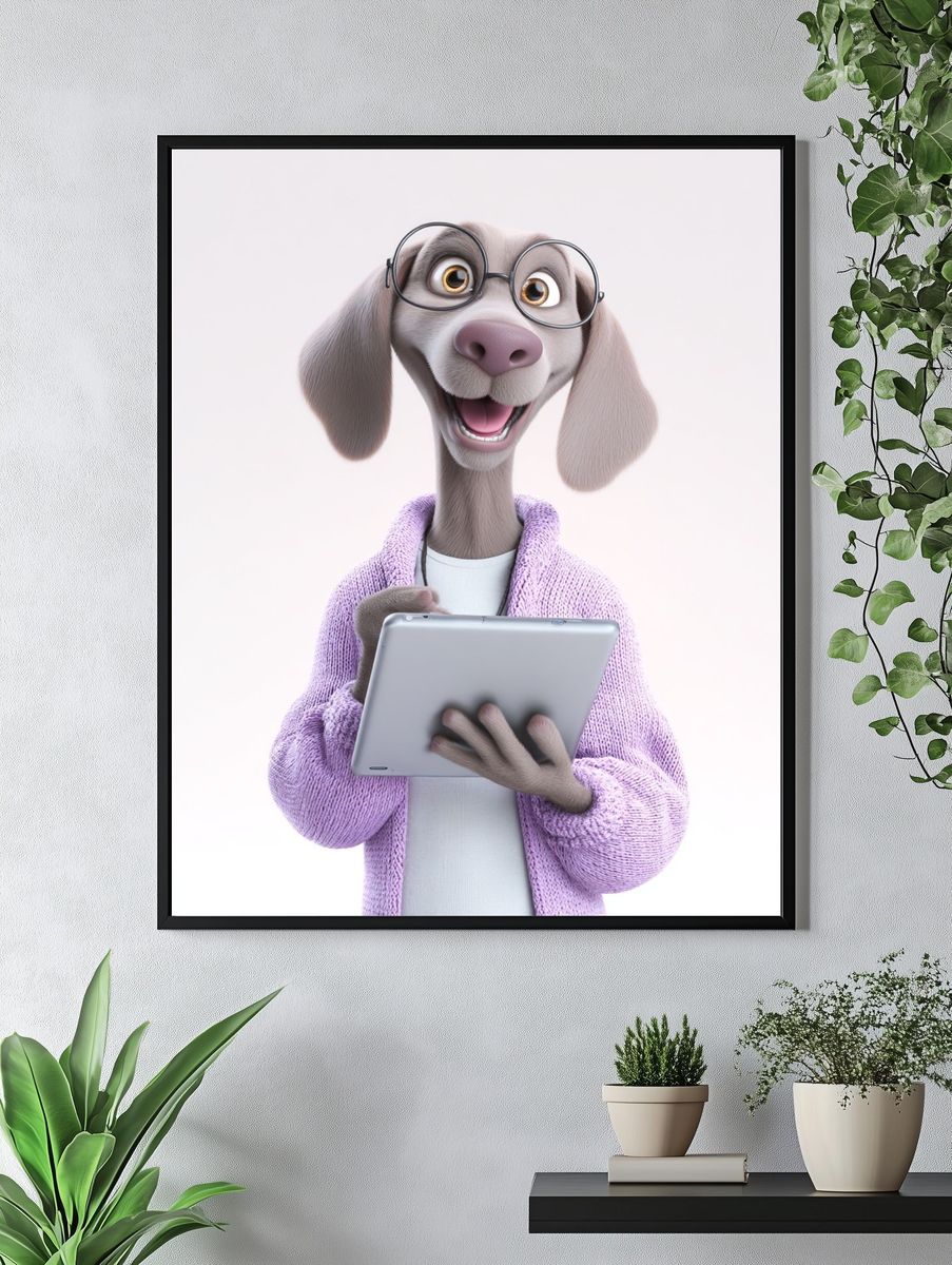 Smiling Dog with Tablet Illustration Poster. — room view 4