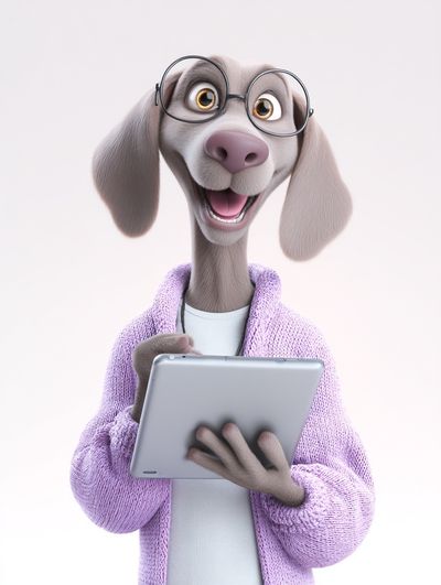 Smiling Dog with Tablet Illustration Poster. poster print