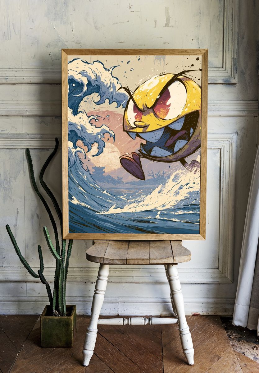 Angry Wave Cartoon Poster. — room view 1