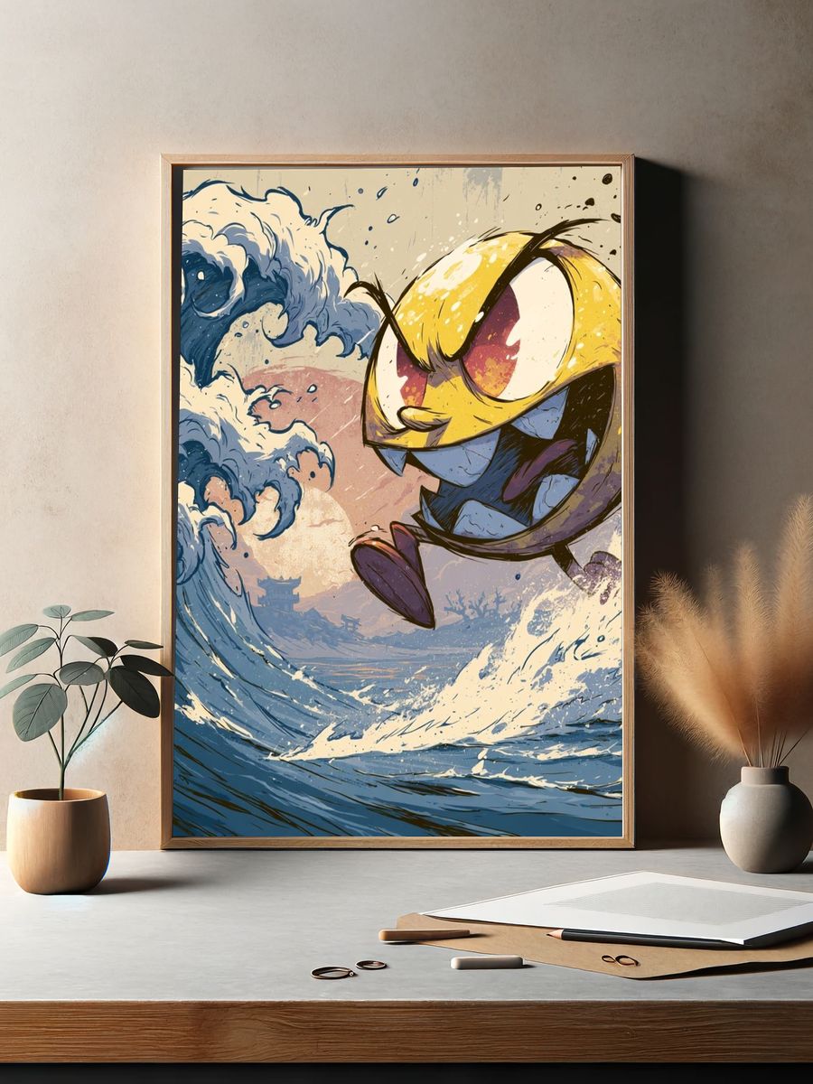 Angry Wave Cartoon Poster. — room view 2