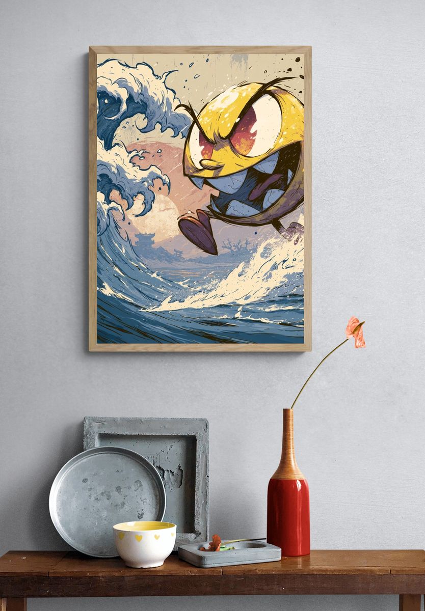 Angry Wave Cartoon Poster. — room view 3