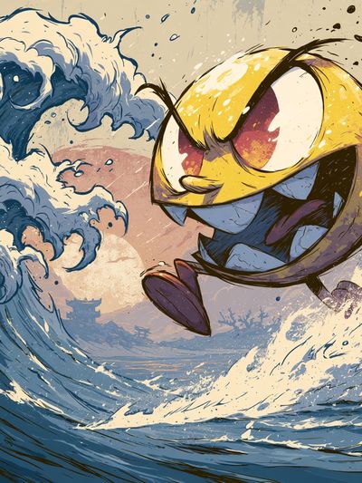 Angry Wave Cartoon Poster. poster print