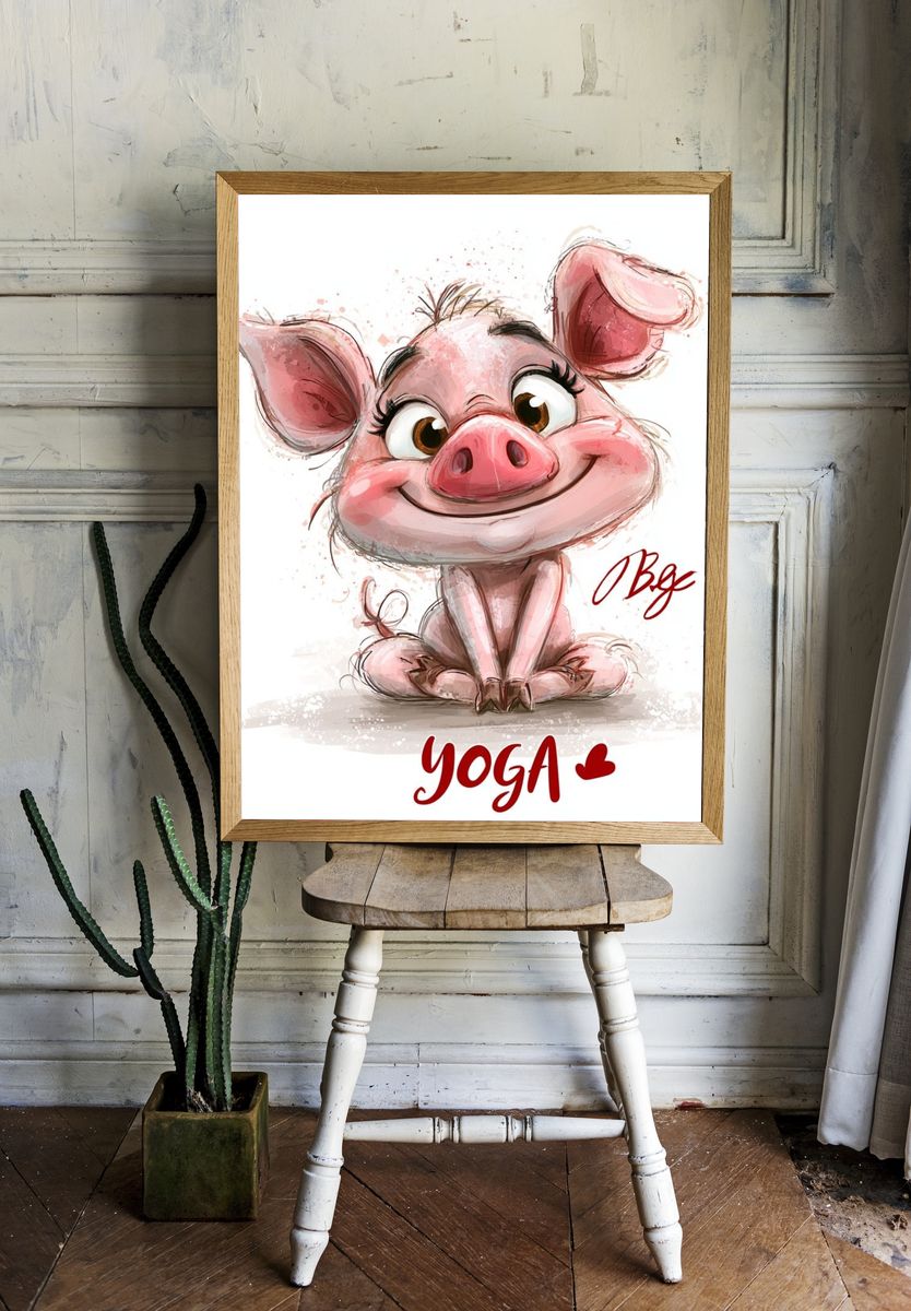 Yoga Pig Illustration Poster. room preview