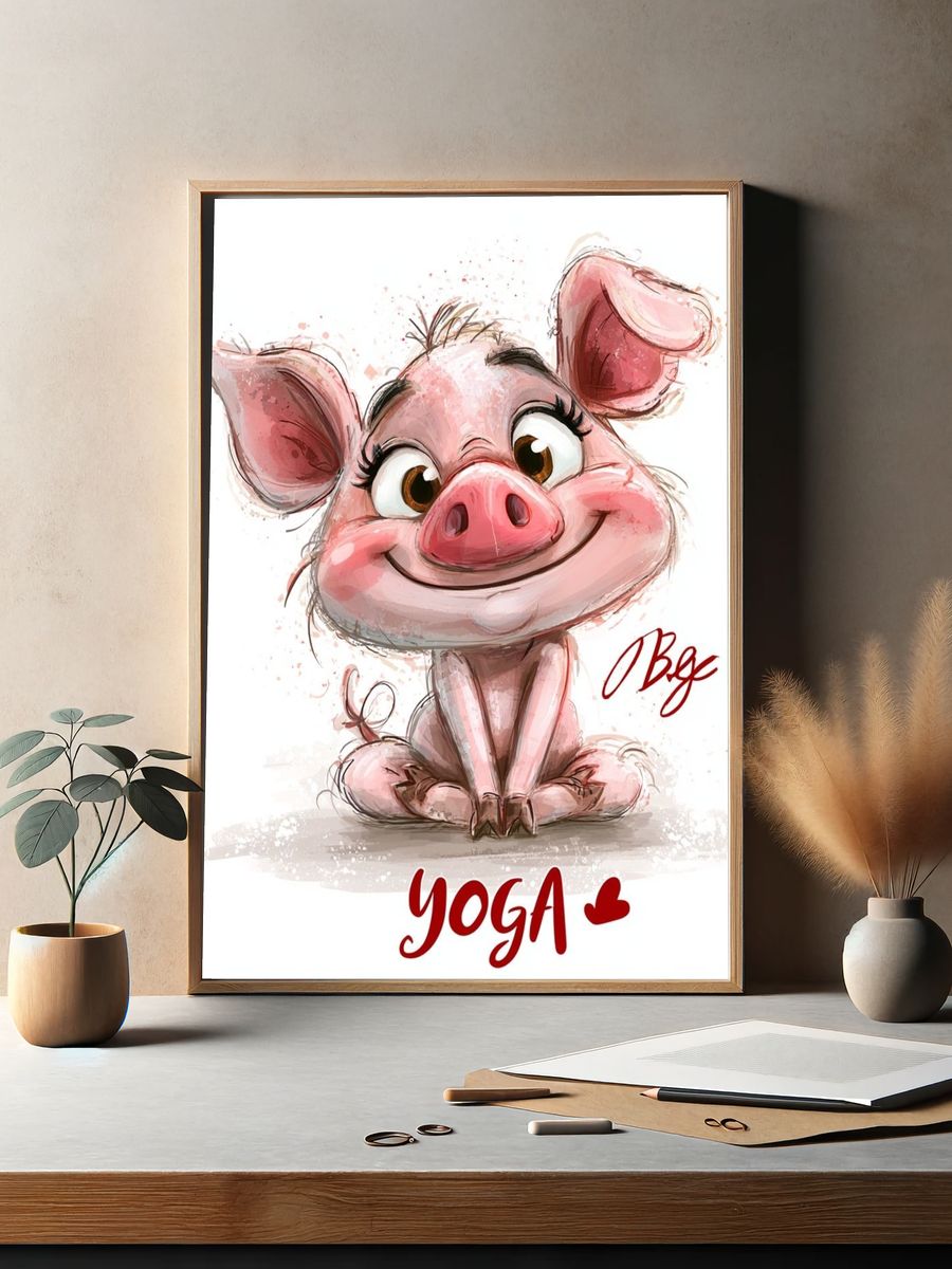 Yoga Pig Illustration Poster. — room view 2