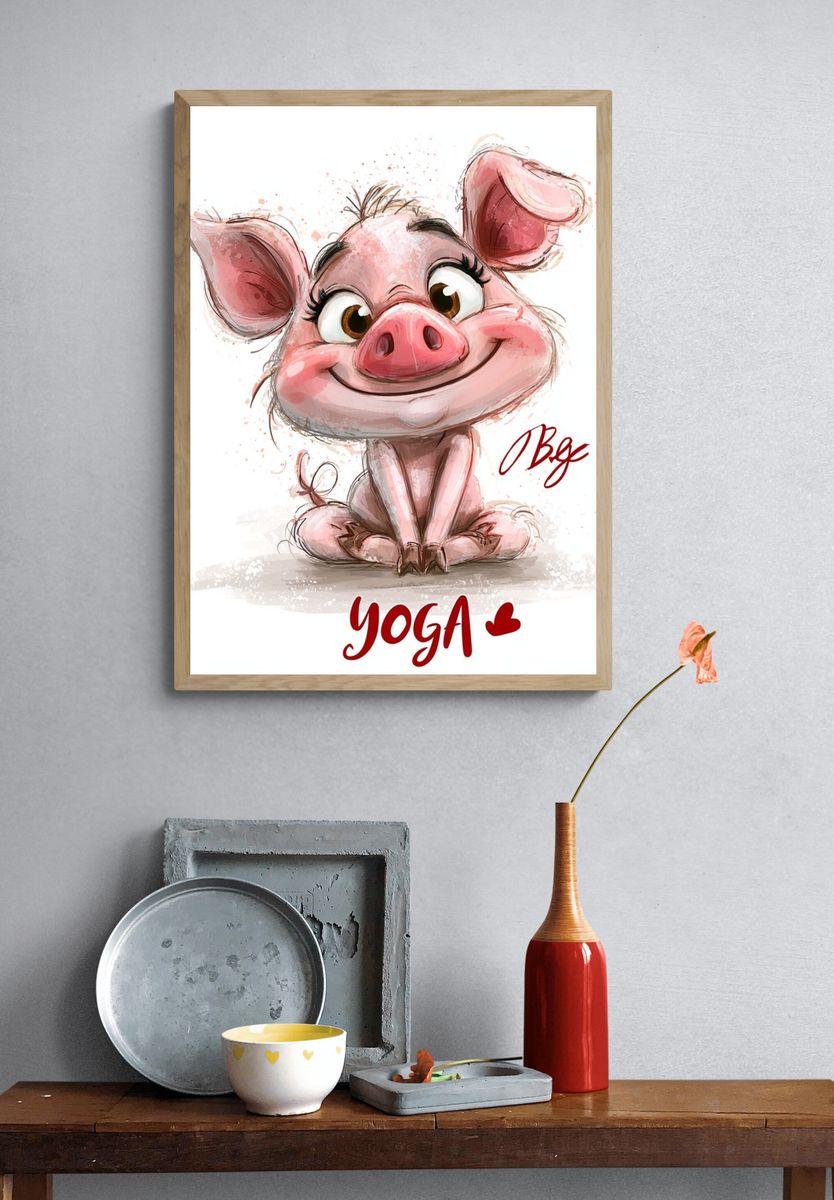 Yoga Pig Illustration Poster. — room view 3