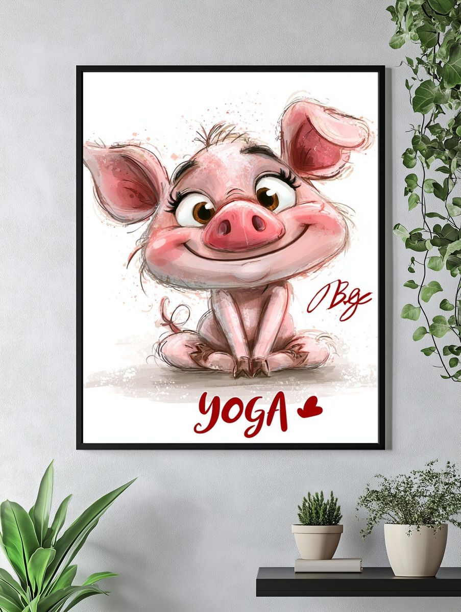 Yoga Pig Illustration Poster. — room view 4