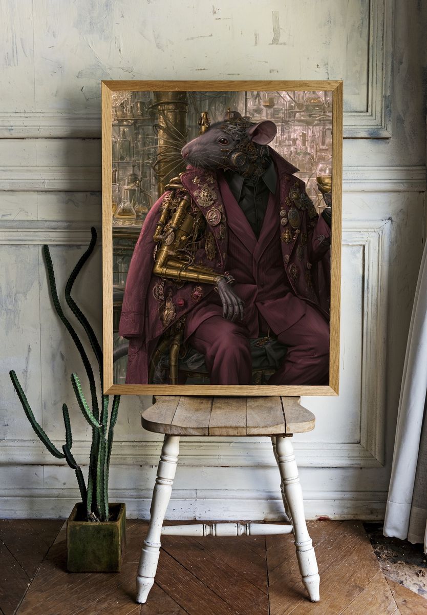 Steampunk Rat Gentleman Illustration Poster. room preview