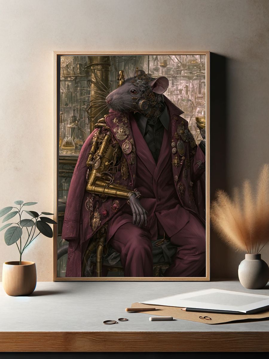Steampunk Rat Gentleman Illustration Poster. — room view 2