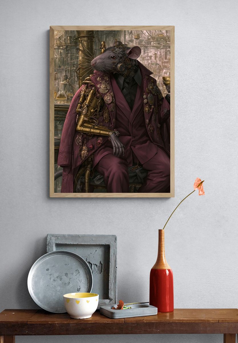 Steampunk Rat Gentleman Illustration Poster. — room view 3