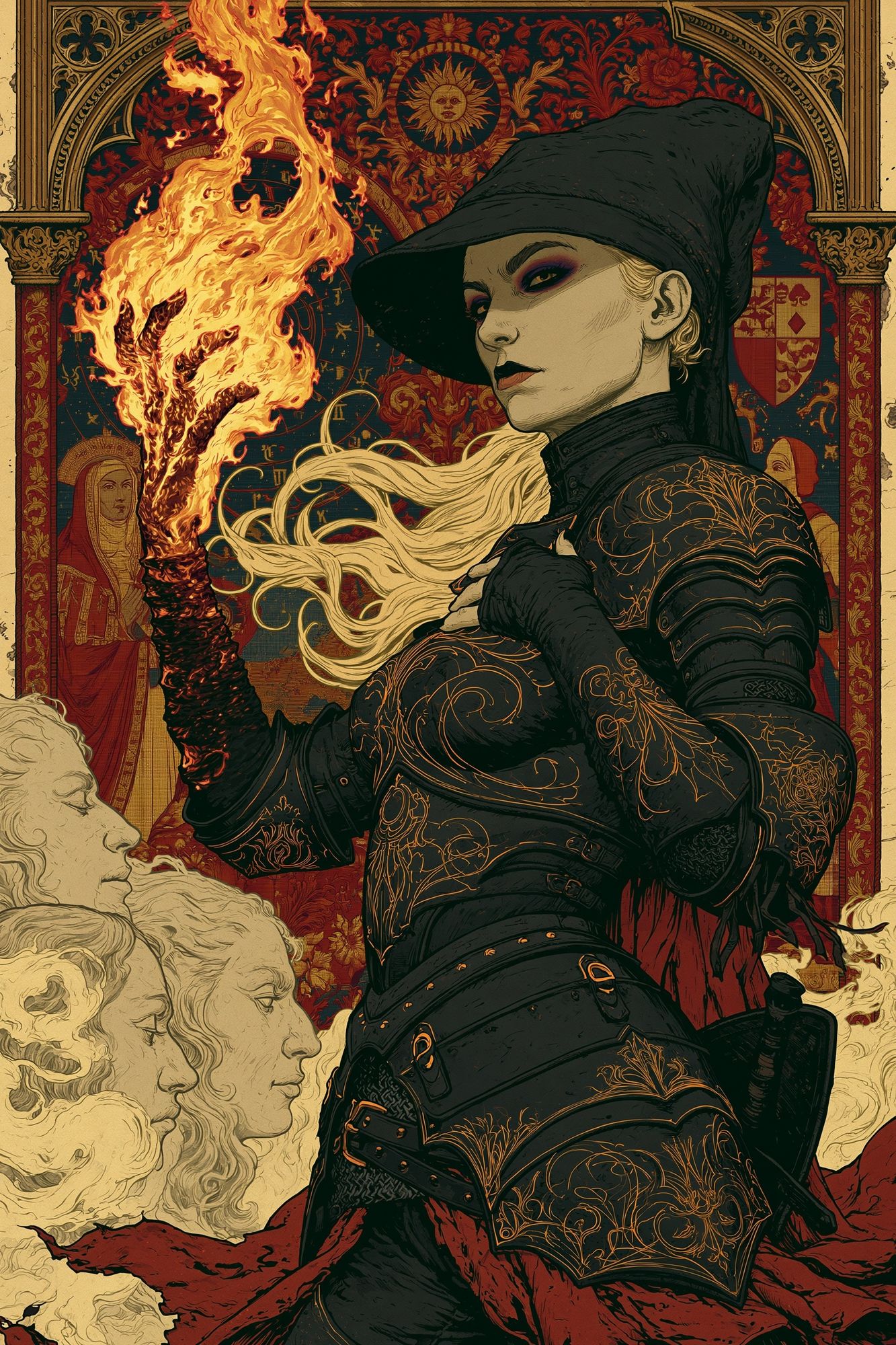 Arcane Fire Sorceress Illustration Poster. poster detail