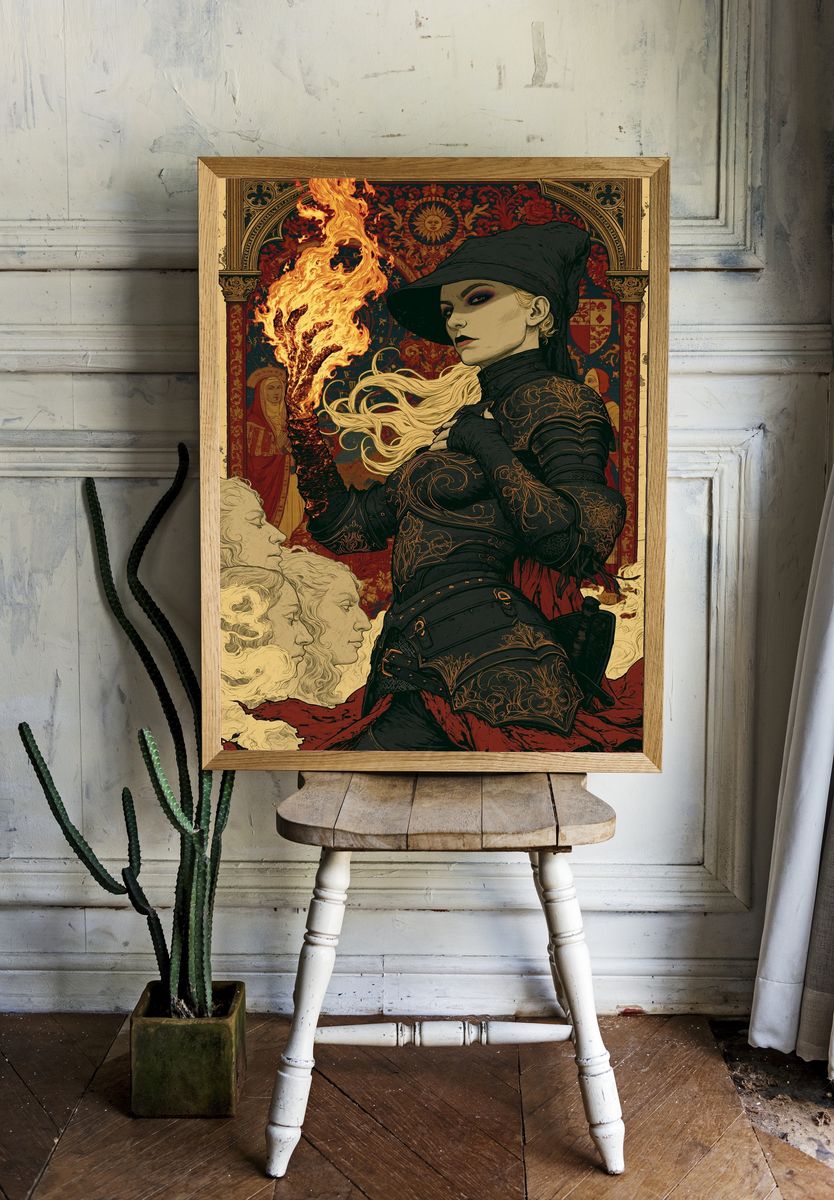 Arcane Fire Sorceress Illustration Poster. room preview