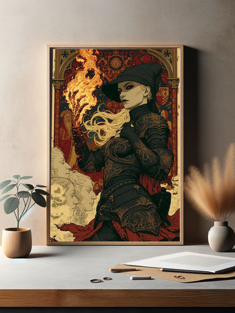 Arcane Fire Sorceress Illustration Poster. — room view 2