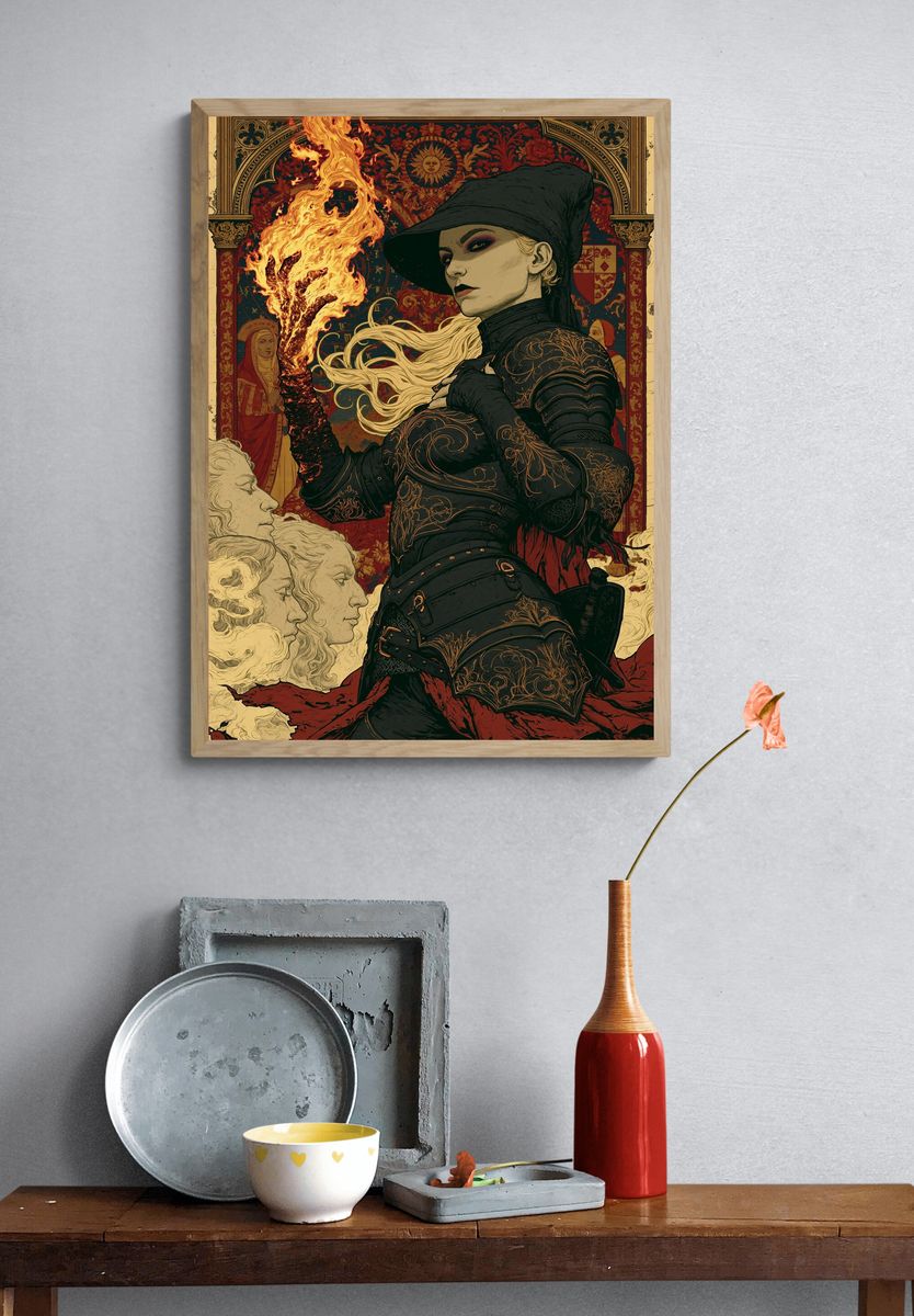 Arcane Fire Sorceress Illustration Poster. — room view 3