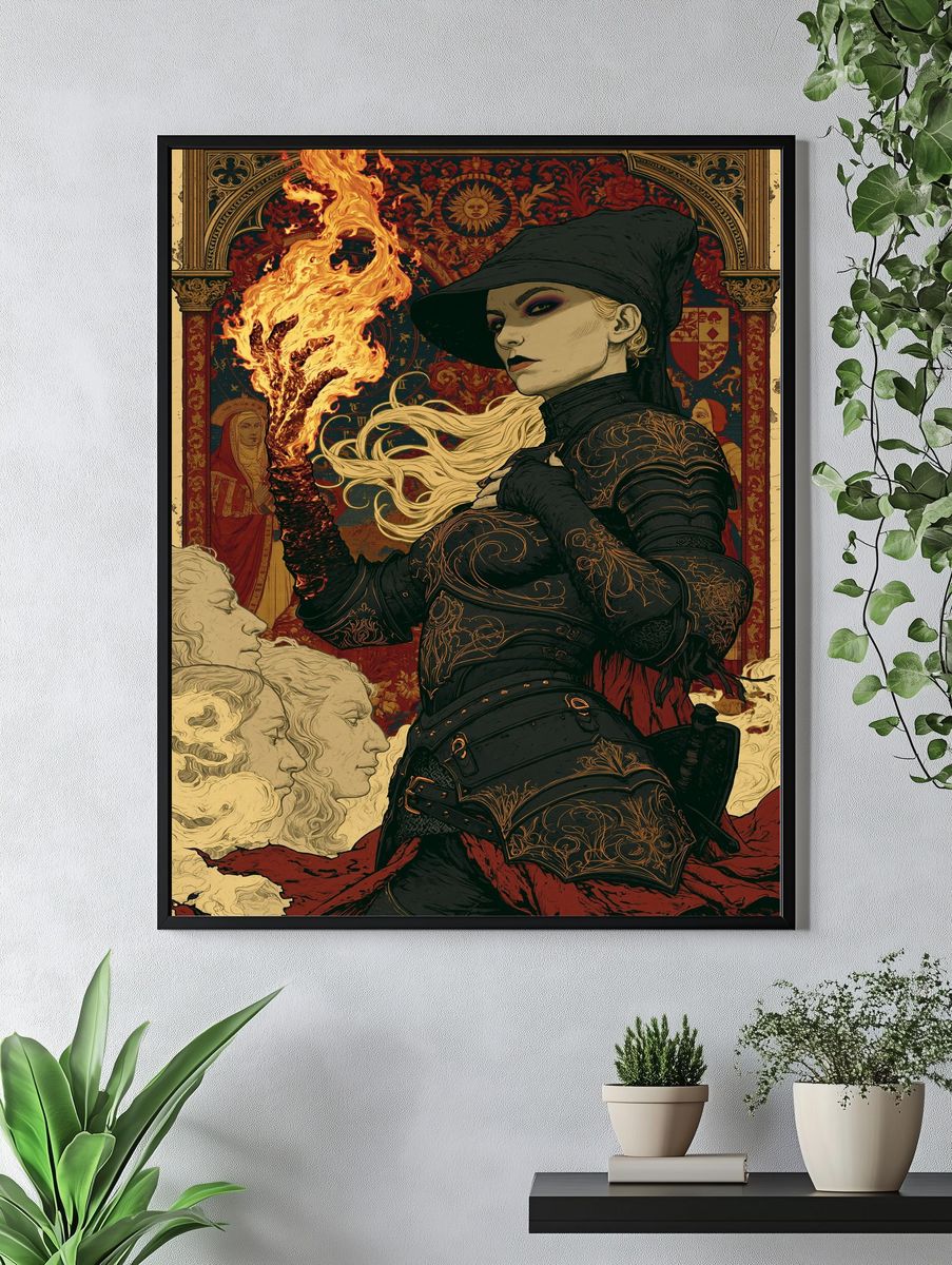 Arcane Fire Sorceress Illustration Poster. — room view 4