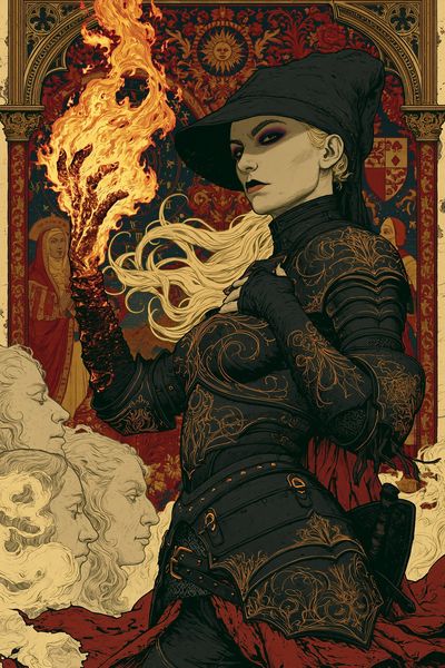 Arcane Fire Sorceress Illustration Poster.