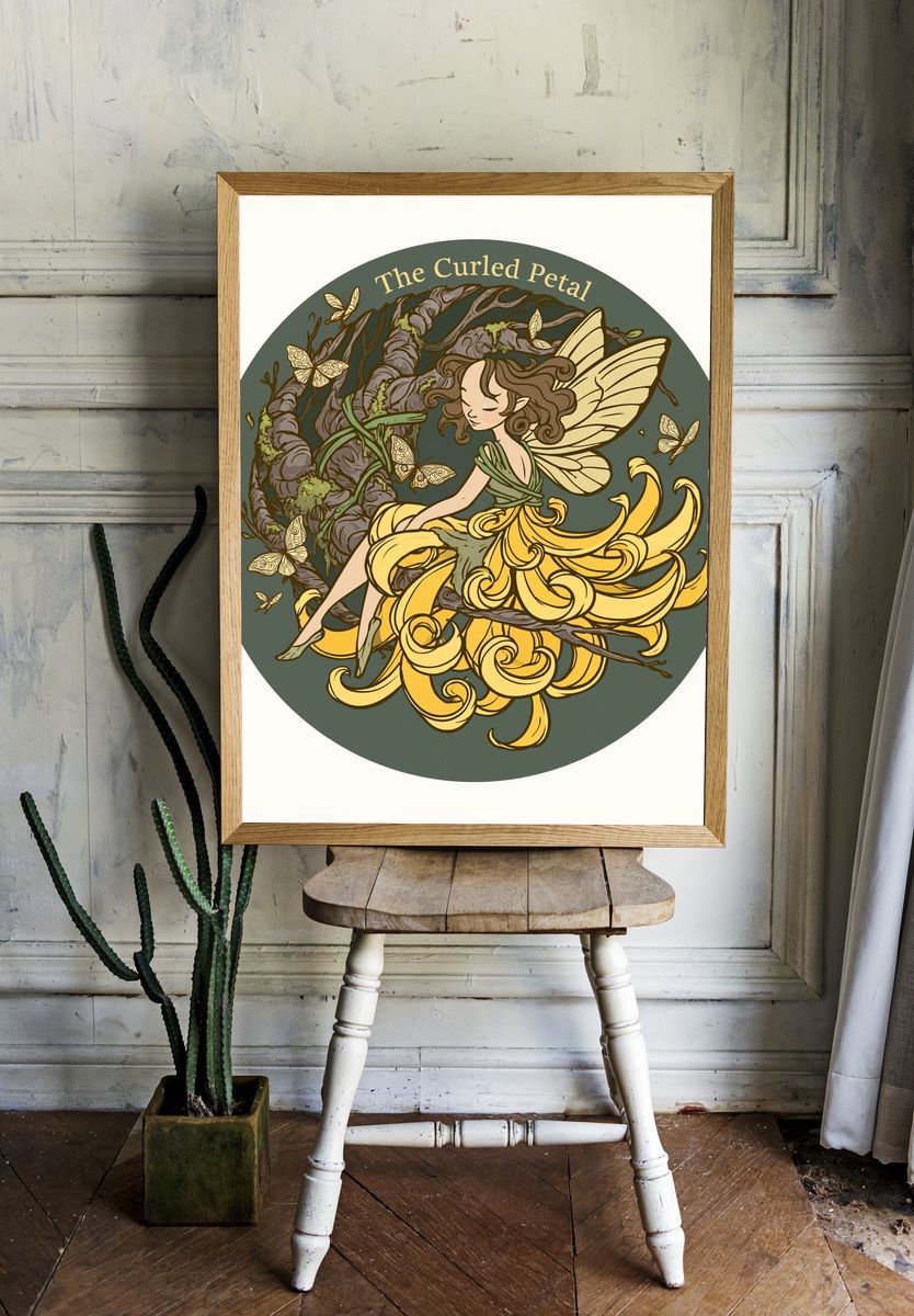 The Curled Petal Fairy Print. room preview