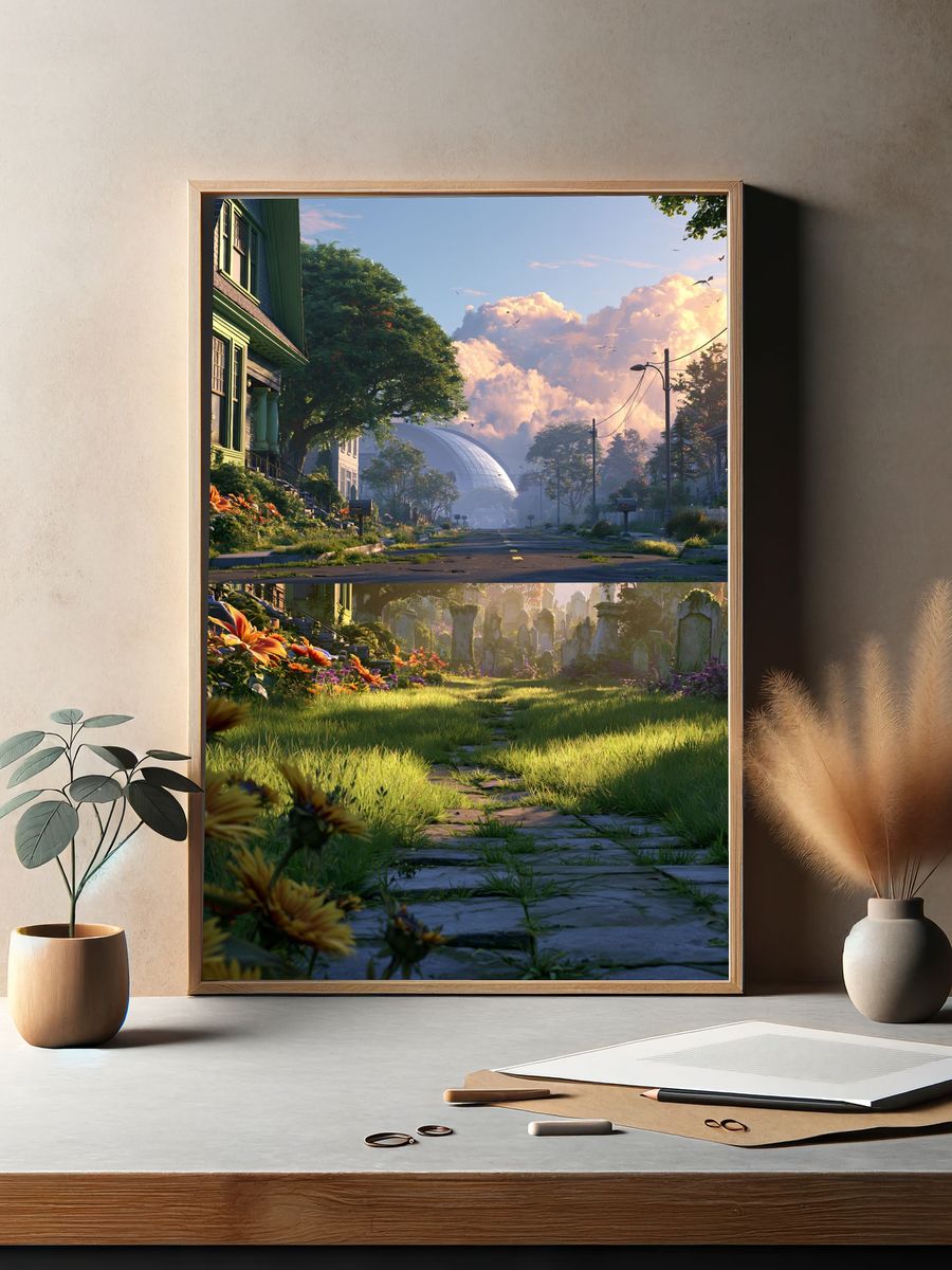 Dreamy Suburban Streetscape Print. — room view 2