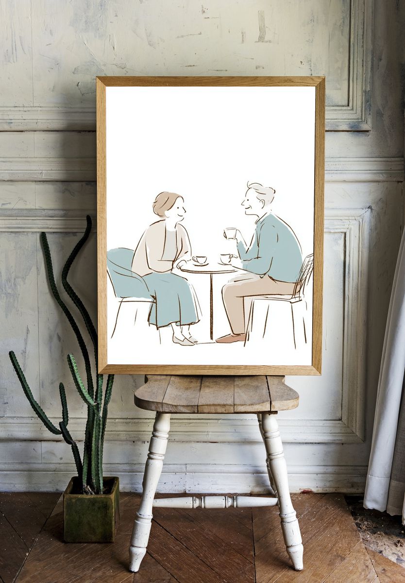 Couple Tea Time Illustration Poster. room preview