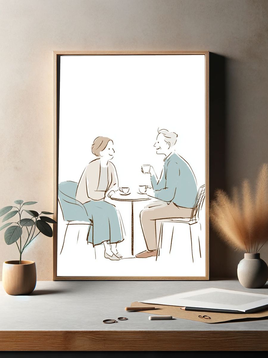 Couple Tea Time Illustration Poster. — room view 2