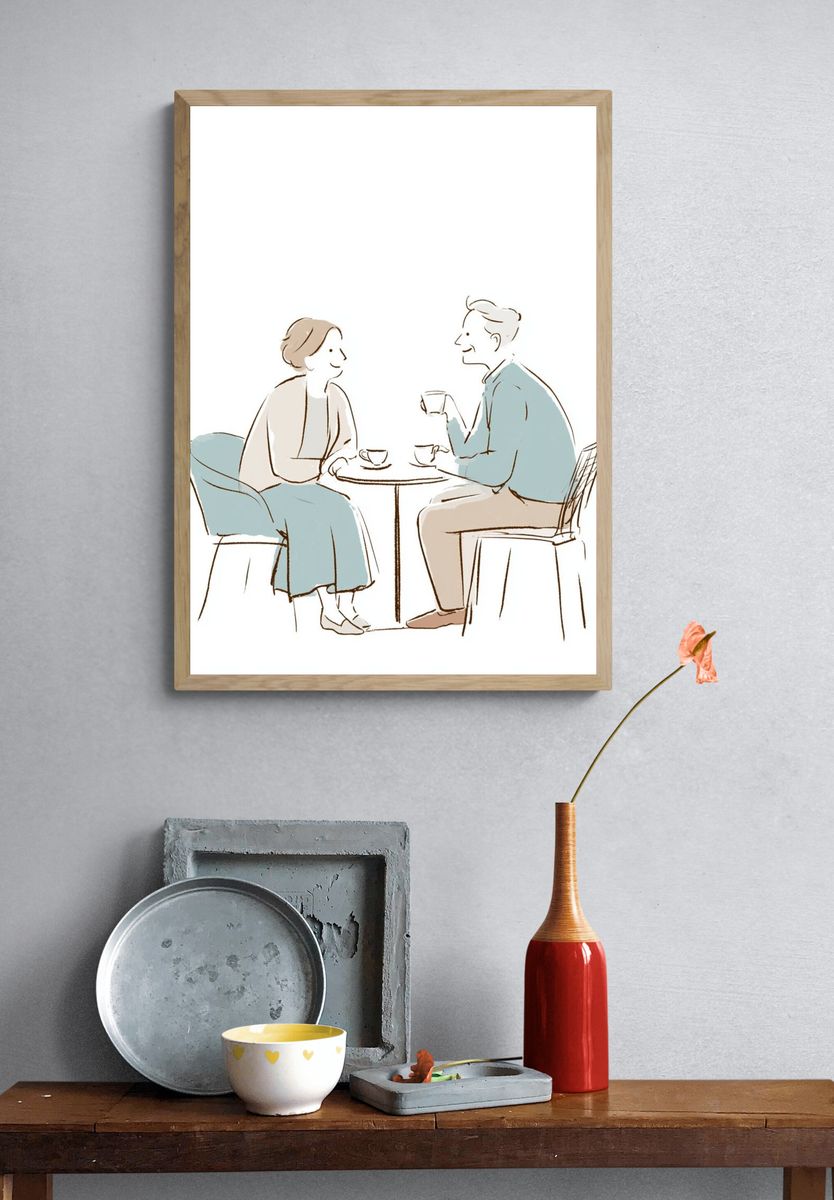 Couple Tea Time Illustration Poster. — room view 3