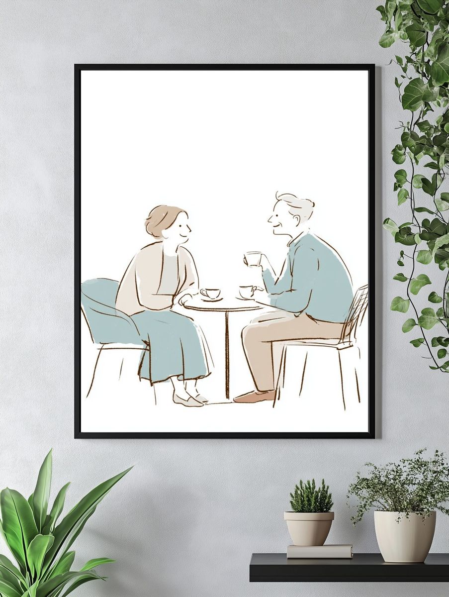 Couple Tea Time Illustration Poster. — room view 4