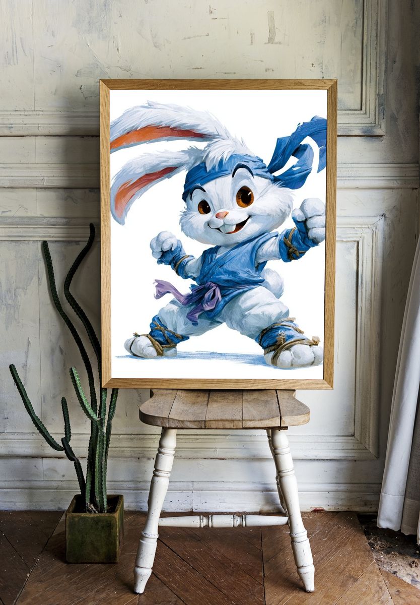 Ninja Bunny Cartoon Print. — room view 1