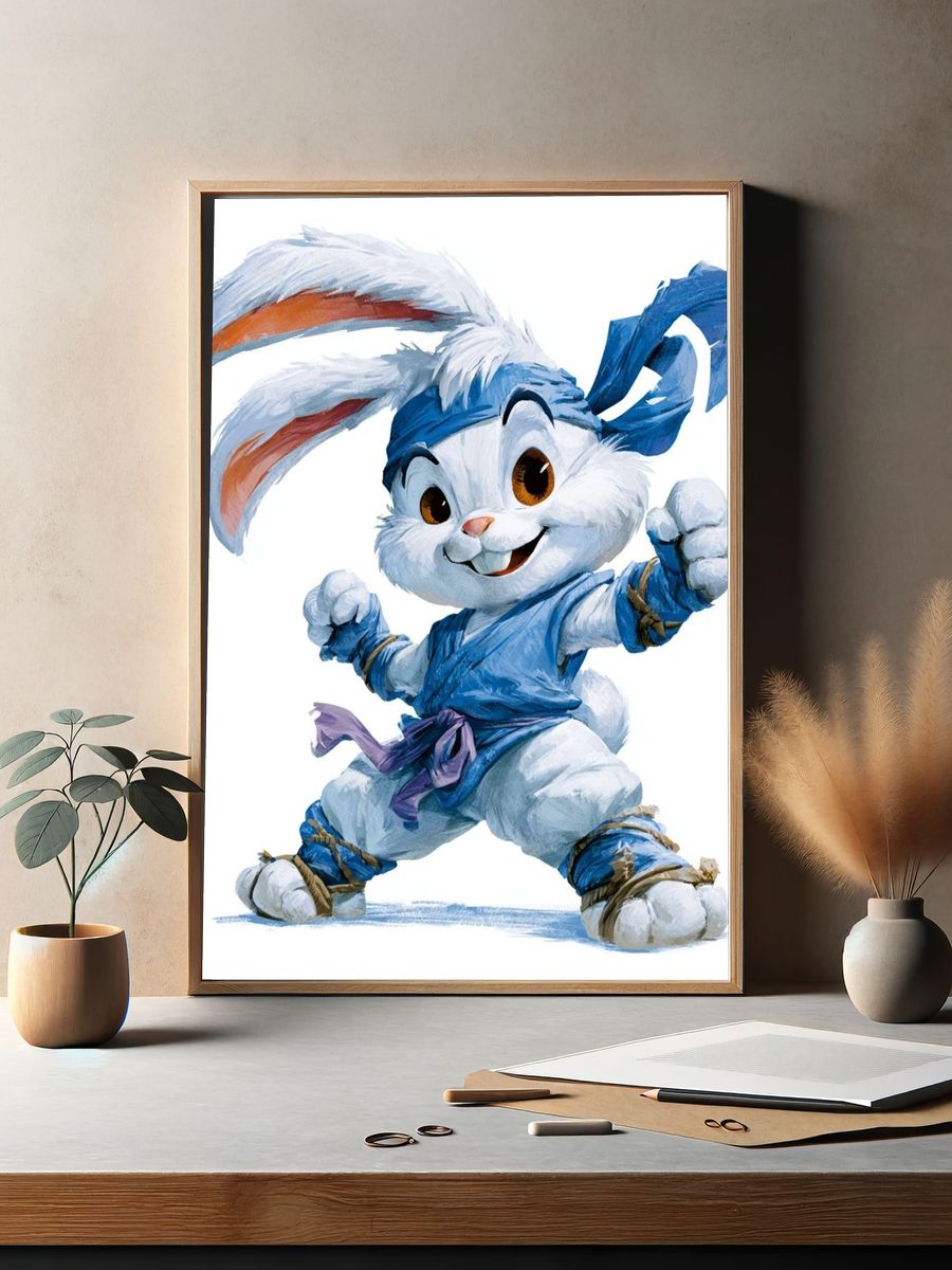 Ninja Bunny Cartoon Print. — room view 2