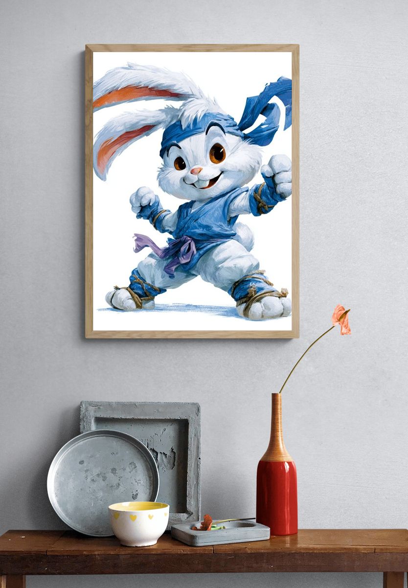 Ninja Bunny Cartoon Print. — room view 3