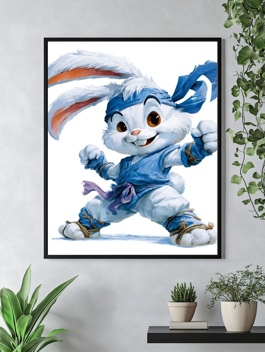 Ninja Bunny Cartoon Print. — room view 4