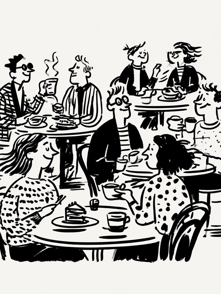 Cafe Conversation Line Art Poster. poster — illustration art