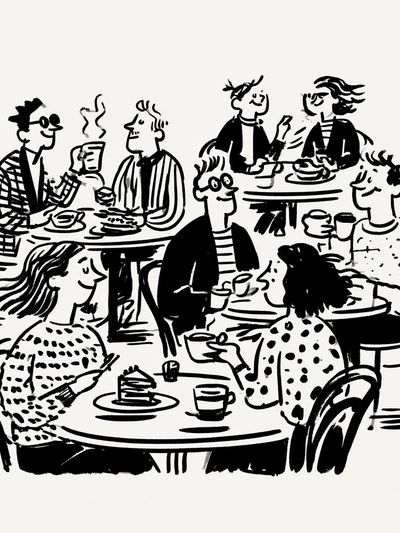 Cafe Conversation Line Art Poster. poster