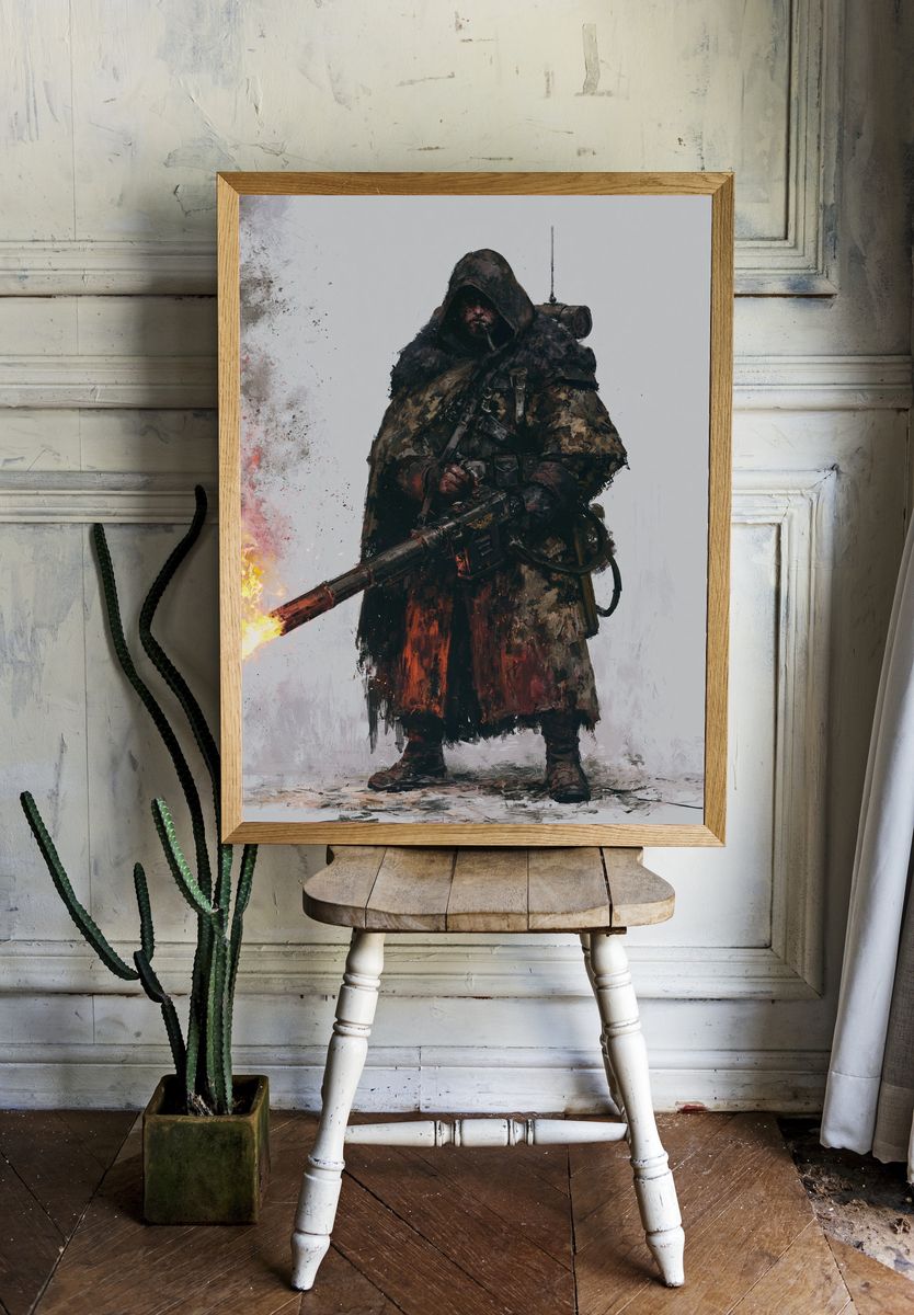 Flame-Wielding Warrior Illustration Poster. — room view 1