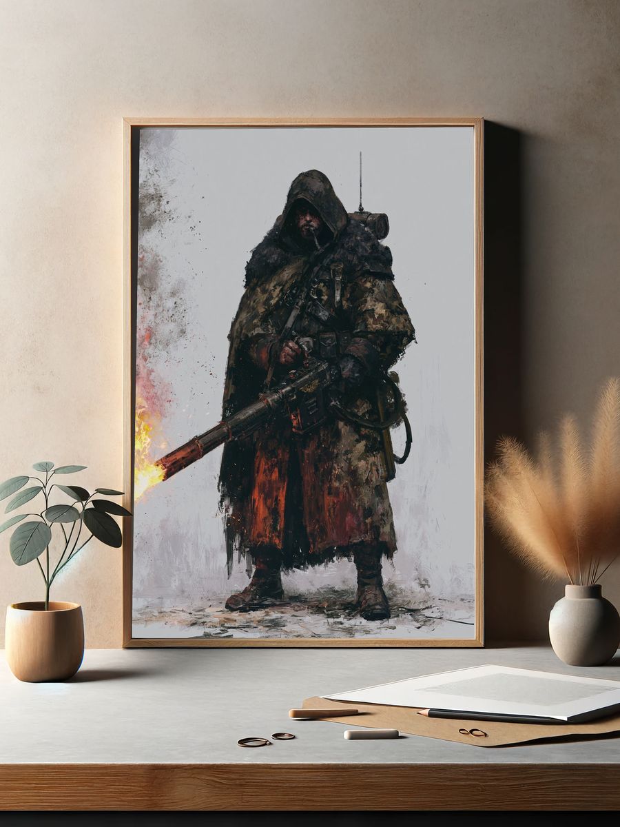 Flame-Wielding Warrior Illustration Poster. — room view 2