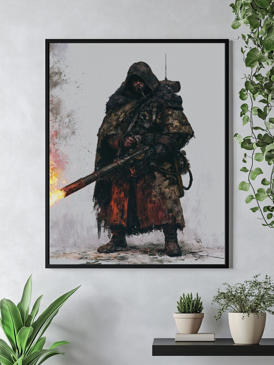 Flame-Wielding Warrior Illustration Poster. — room view 4