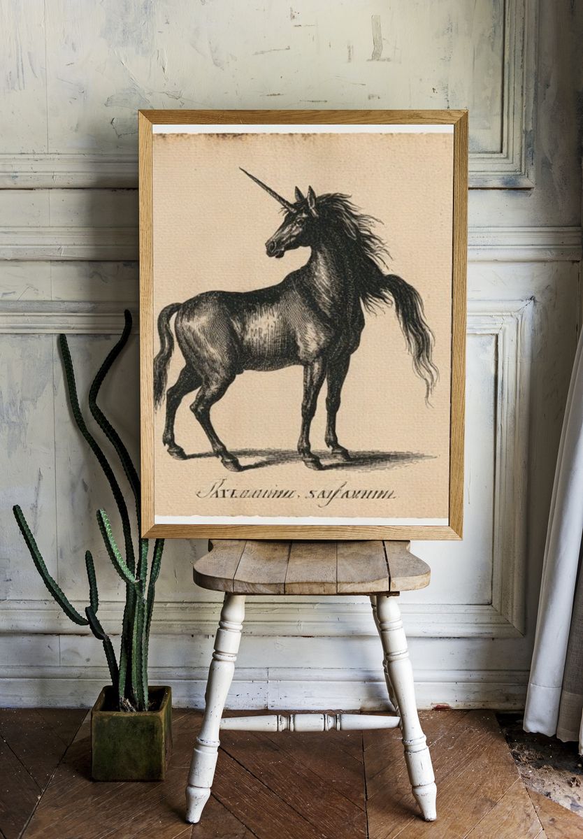 Unicorn Vintage Illustration Poster. room preview
